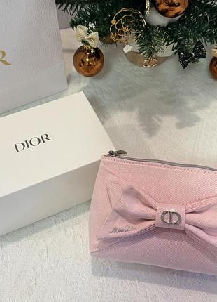 Dior рожева косметичка з бантом, косметичка на блискавці
