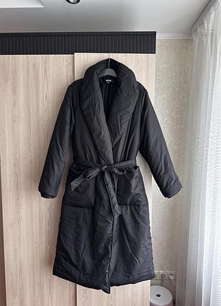 Пальто одіяло пуховик missguided на запах з поясом / довга зимова куртка