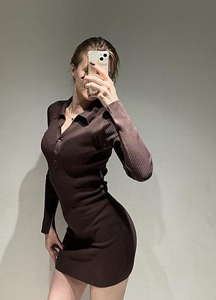 Коротка сукня жіноча h&m в рубчик коричнева