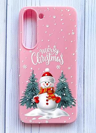 Матовый розовый чехол на samsung galaxy s23 снеговик (принт 152)