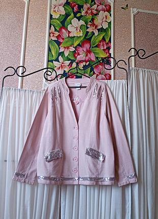 Стильний оригінальний натуральний рожевий піджак з паєтками mia moda.