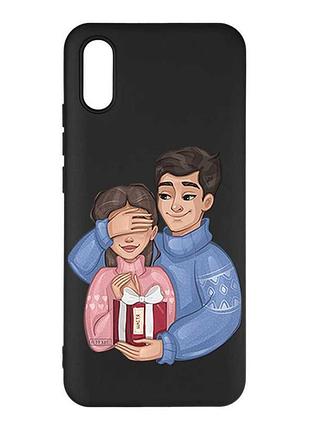Матовый черный чехол на xiaomi redmi 9a подарок счастье (принт 179)