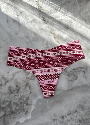 Трусики жіночі victoria’s secret pink стрінги новорічний принт