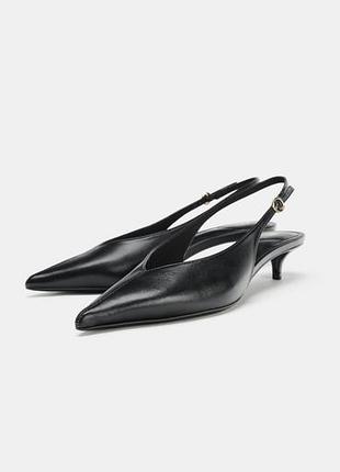 Туфлі жіночі zara кітен хілл чорні зі штучної шкіри