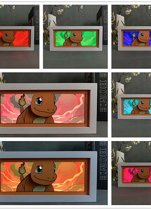 Многослойный ночник лампа аниме pokemon покемон чармандер светильник rgb (zdd-271)