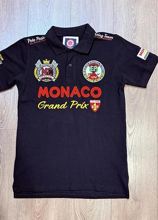 Чорна вінтажна футболка-поло, теніска monaco grand prix, розмір м, racing team france-poland-germany-italy, vintage