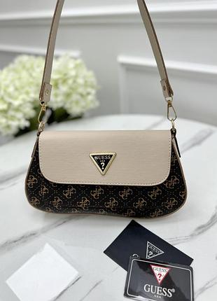 Брендовая мини сумочка багет на плечо для женщины guess женская городская сумка кожаная багетная сумочка для девушки гесс