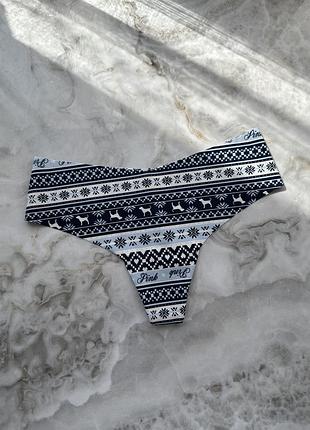 Трусики жіночі victoria’s secret стрінги з новорічним принтом