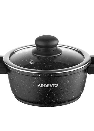 Кастрюля со стеклянной крышкой ardesto gemini anzio, 1.2л, алюминий, черный