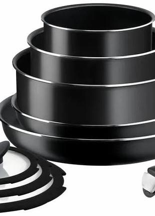 Набор посуды tefal ingenio easy cook & clean, 10пресметов, алюминий, нержавеющая сталь, бакелит, черный