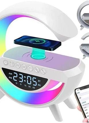 Смарт-лампа g-smart g-11 rgb 4в1 • настільна лампа-нічник g-smart g-11 з bluetooth-колонкою, будильником і бездротовою зарядкою 15