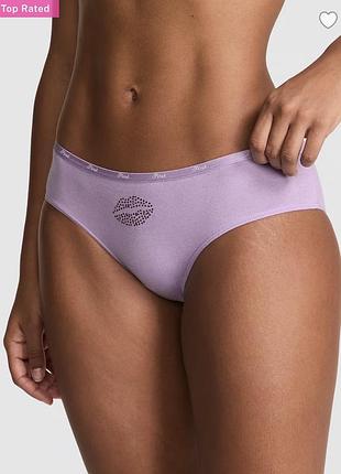 Трусики жіночі victoria’s secret pink хіпстери бузкові з принтом