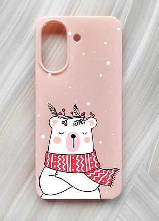 Матовий рожевий чохол на xiaomi redmi 13c / poco c65 ведмідь у шарфі (принт 147)