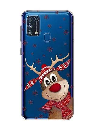 Прозрачный чехол на samsung galaxy m31 зимний олень (принт 149)