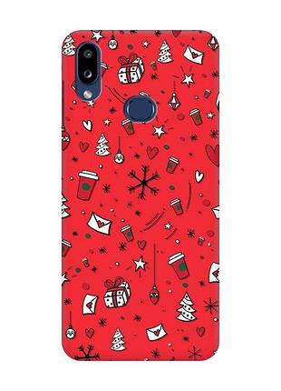 Матовый красный чехол на samsung galaxy a10ѕ a107 праздничный фон (принт 182)