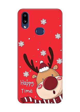Матовый красный чехол на samsung galaxy a10ѕ a107 зимний оленёнок (принт 155)