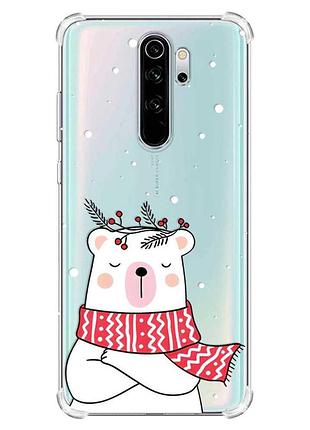 Чохол з потовщеними кутами на xiaomi redmi note 8 pro :: ведмідь у шарфі (принт 147)