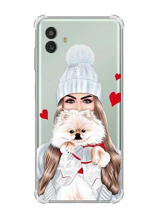 Чохол з потовщеними кутами на samsung galaxy m13 5g дівчина з песиком (принт 142)