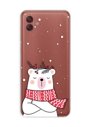 Прозрачный чехол на samsung galaxy a04e (a042) медведь в шарфе (принт 147)