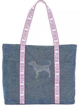 Сумка жіноча victoria's secret pink diamanté tote bag джинсова