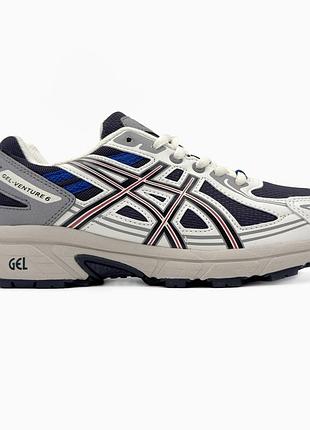 Белые кроссовки унисекс asics gel venture 6 white blue beige х асикс 36