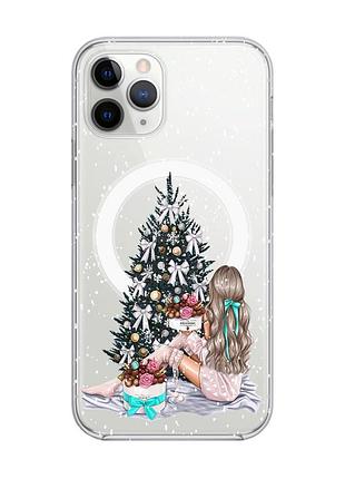 Магнітний чохол на iphone 11 pro max із підтримкою magsafe :: дівчина біля ялинки (принт 139)
