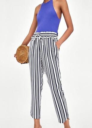 Легкие женские брюки zara в полоску