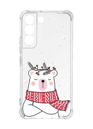 Чехол с утолщёнными углами на samsung galaxy s22 :: медведь в шарфе (принт 147)