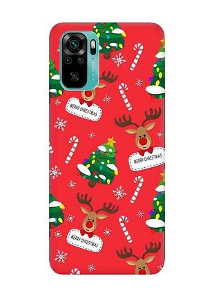 Матовый красный чехол на xiaomi redmi note 10 / note 10s рождественский фон (принт 154)