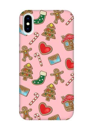 Матовый розовый чехол на iphone x / xs рождественский фон (принт 181)