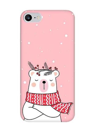 Матовый розовый чехол на iphone 7 / 8 медведь в шарфе (принт 147)