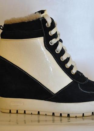 Снікерси жіночі шкіряні виробництво украіна на хутрі комбінація нубук +шкіра