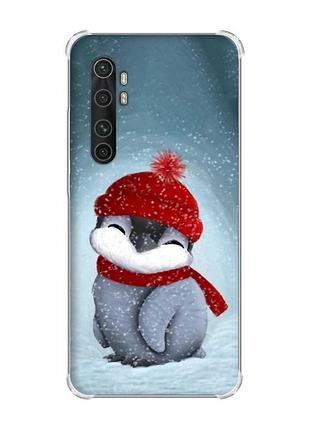 Чохол з потовщеними кутами на xiaomi mi note 10 lite пінгвіненя у шапочці (принт 157)
