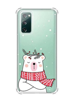 Чехол с утолщёнными углами на samsung galaxy s20 :: медведь в шарфе (принт 147)