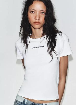 Футболка лонг футболочка лонгслів топ біла zara зара