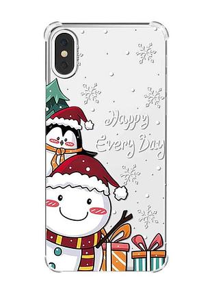 Чехол с утолщёнными углами на iphone x/xs :: снеговик и пингвин (принт 156)