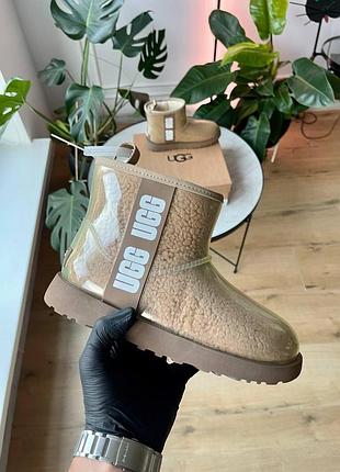 Коричневые женские угги ugg classic clear mini brown х угг мини 39