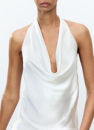 Zara атласний топ-халтер із драпіруванням на грудях