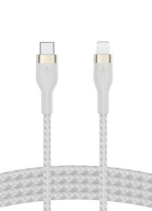 Кабель usb-c > lightning заряджання/синхронізації belkin, 1м, type-c, плетений, силіконовий, з ремінцем на магніті, білий