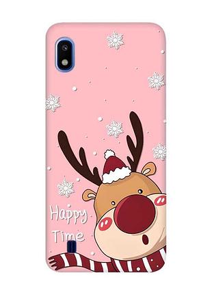 Матовый розовый чехол на samsung galaxy a10 (2019) a105 зимний оленёнок (принт 155)
