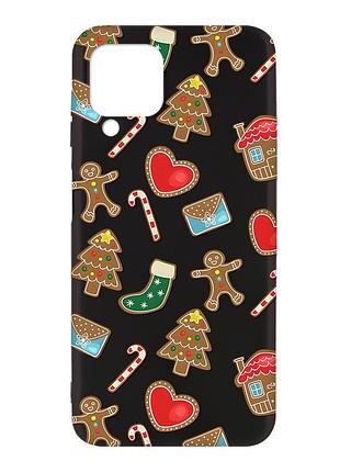 Матовый чехол с черными боками на samsung galaxy a12 :: рождественский фон (принт 181)