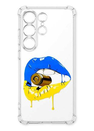Чехол с утолщёнными углами на samsung galaxy s26 ultra губы и патрон (принт 264)