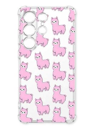 Чохол з потовщеними кутами на samsung galaxy s26 ultra лами рожеві (принт 101)