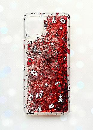 Чохол з плаваючими блискітками samsung galaxy a12 червоний :: новорічний фон (принт 182)