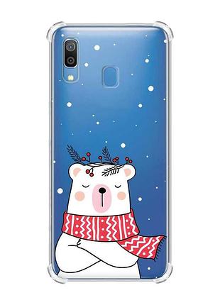 Чехол с утолщёнными углами на samsung galaxy a30(2019)/a20(2019) медведь в шарфе (принт 147)