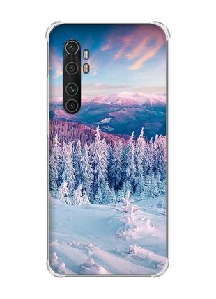 Чохол з потовщеними кутами на xiaomi mi note 10 lite зимові гори (принт 163)