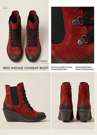 Черевики жіночі fly london red wedge combat boot червоні