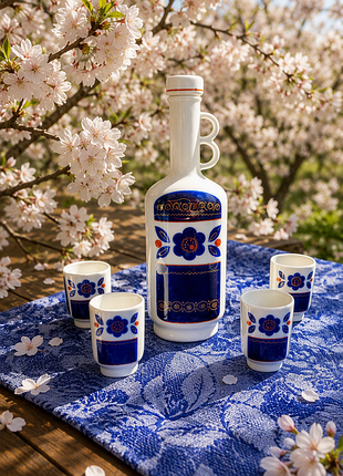 Українська вінтажна порцеляна! 🌸травневий🌸 набір лікерний городниця городницький фарфоровий штоф з рюмками графин з чарками кобальтовий розпис