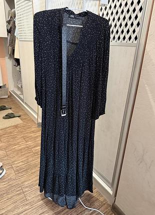 Довга сукня жіноча zara чорна в горох