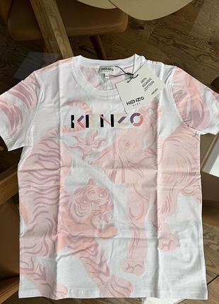 Футболка жіноча kenzo біла з рожевим принтом тигра s